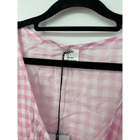 Revolve x VDM The Label Jemma Crop Tie Front Cover Up Pink Gingham Sz S - Picture 5 of 6
